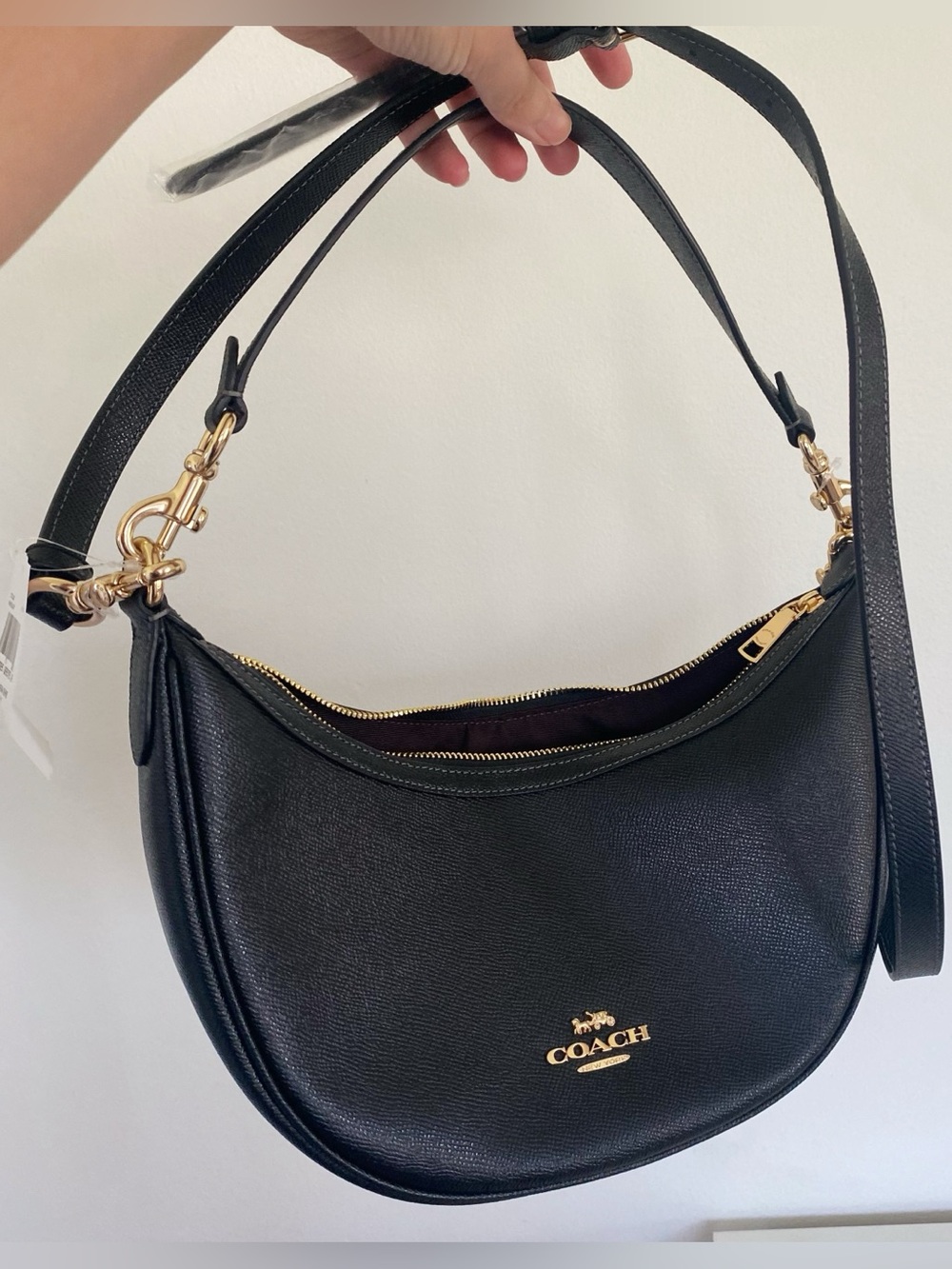 Coach Black Leather Crescent Shoulder Bag with Gold-Tone Hardware